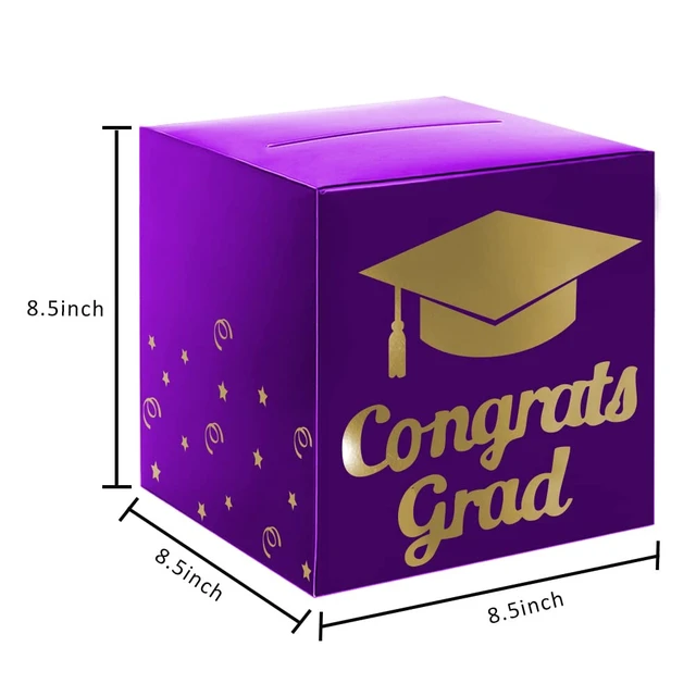 Alt view image 2 of 7 - Graduation Card Box Holder, Grad Party Decorations (Purple) | Congrats Grad Foldable Cardboard Decorations Box for Graduation Party Decoration and Grad Parties