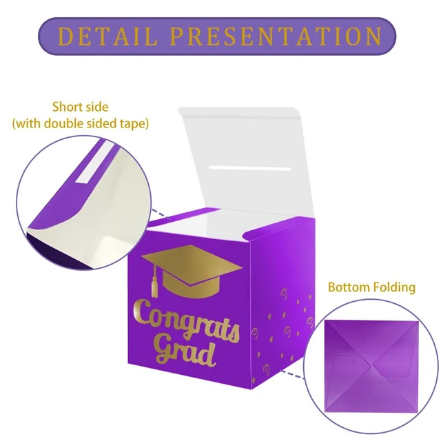 Alt view image 3 of 7 - Graduation Card Box Holder, Grad Party Decorations (Purple) | Congrats Grad Foldable Cardboard Decorations Box for Graduation Party Decoration and Grad Parties