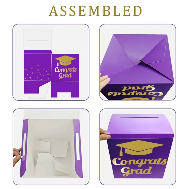 Alt view image 4 of 7 - Graduation Card Box Holder, Grad Party Decorations (Purple) | Congrats Grad Foldable Cardboard Decorations Box for Graduation Party Decoration and Grad Parties