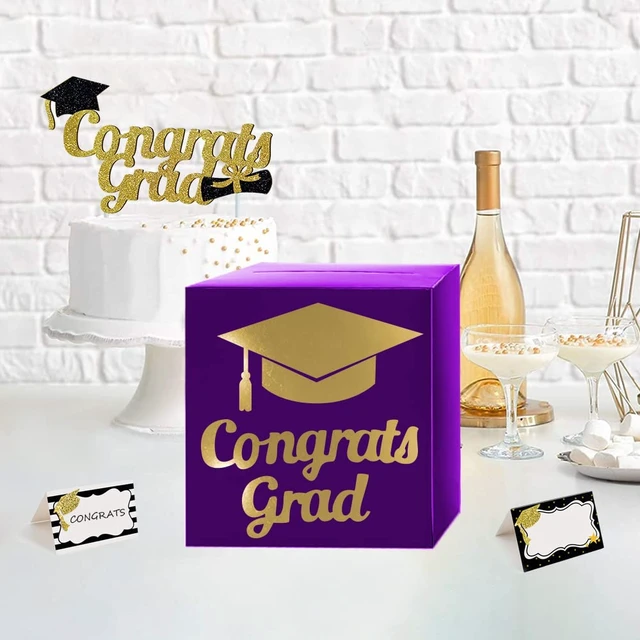 Alt view image 5 of 7 - Graduation Card Box Holder, Grad Party Decorations (Purple) | Congrats Grad Foldable Cardboard Decorations Box for Graduation Party Decoration and Grad Parties