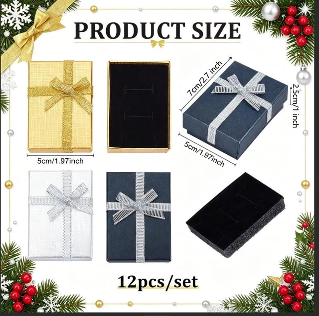 Alt view image 4 of 7 - 12pcs Small Jewelry Gift Boxes, 2x2.7x1 Inch Earring Box with Bowknot Metallic Cardboard Small Gifts Box for Christmas Gift Wedding Birthday Necklace Bracelet Silver Bar Ring Keychain