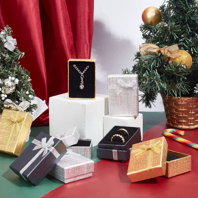 Alt view image 2 of 7 - 12pcs Small Jewelry Gift Boxes, 2x2.7x1 Inch Earring Box with Bowknot Metallic Cardboard Small Gifts Box for Christmas Gift Wedding Birthday Necklace Bracelet Silver Bar Ring Keychain