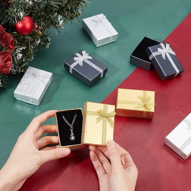Alt view image 3 of 7 - 12pcs Small Jewelry Gift Boxes, 2x2.7x1 Inch Earring Box with Bowknot Metallic Cardboard Small Gifts Box for Christmas Gift Wedding Birthday Necklace Bracelet Silver Bar Ring Keychain