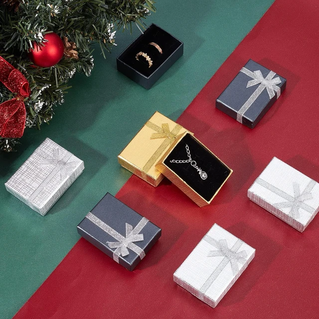 Alt view image 5 of 7 - 12pcs Small Jewelry Gift Boxes, 2x2.7x1 Inch Earring Box with Bowknot Metallic Cardboard Small Gifts Box for Christmas Gift Wedding Birthday Necklace Bracelet Silver Bar Ring Keychain