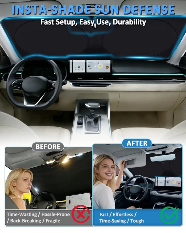 Alt view image 3 of 7 - Windshield Sun Shade for Jeep Compass 2007-2017 Sunshade | Window Shield Custom Fit Compass Accessories Shade Sun Visor Foldable Block UV Rays