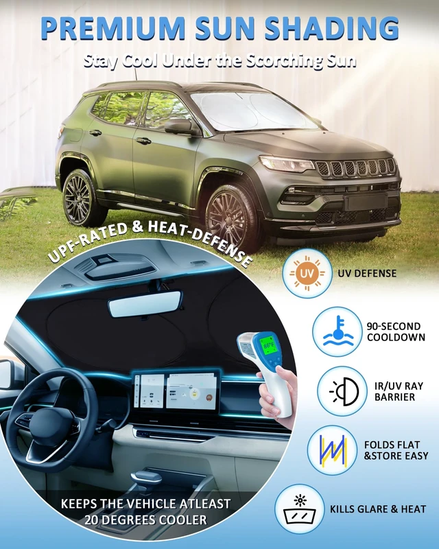 Alt view image 2 of 7 - Windshield Sun Shade for Jeep Compass 2007-2017 Sunshade | Window Shield Custom Fit Compass Accessories Shade Sun Visor Foldable Block UV Rays