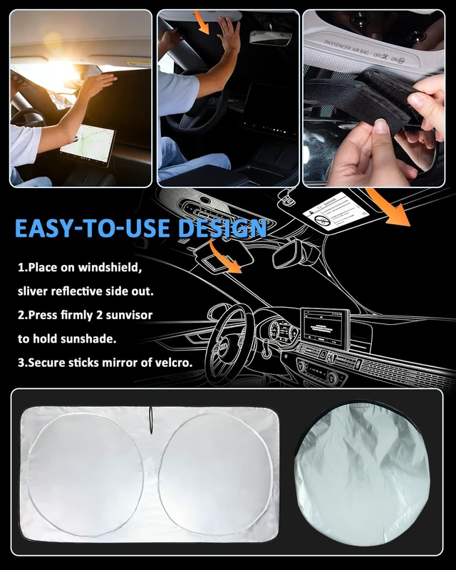 Alt view image 7 of 7 - Windshield Sun Shade for Jeep Compass 2007-2017 Sunshade | Window Shield Custom Fit Compass Accessories Shade Sun Visor Foldable Block UV Rays