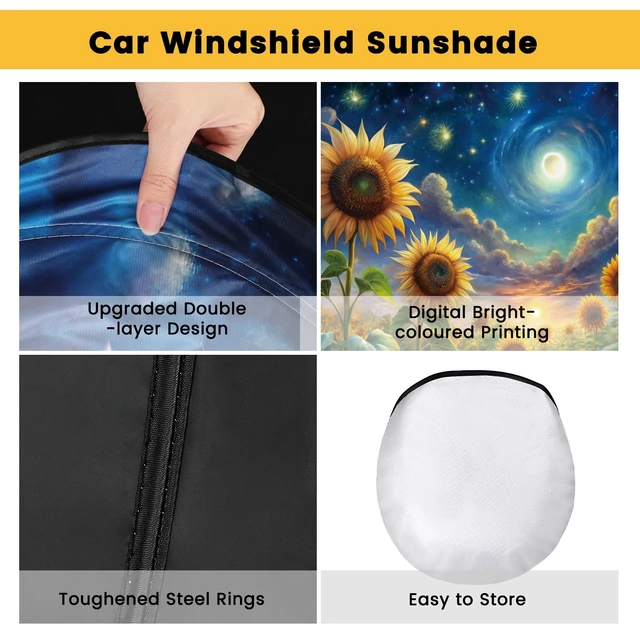 Alt view image 3 of 7 - Windshield Sun Shade, Reflective Car Sunshade Blocks Heat, 57 x 31.5 in | Blocks Heat & UV, Fits Sedans, Mini SUVs, Hatchbacks, Easy Fold & Store, Protects Dashboard & Seats