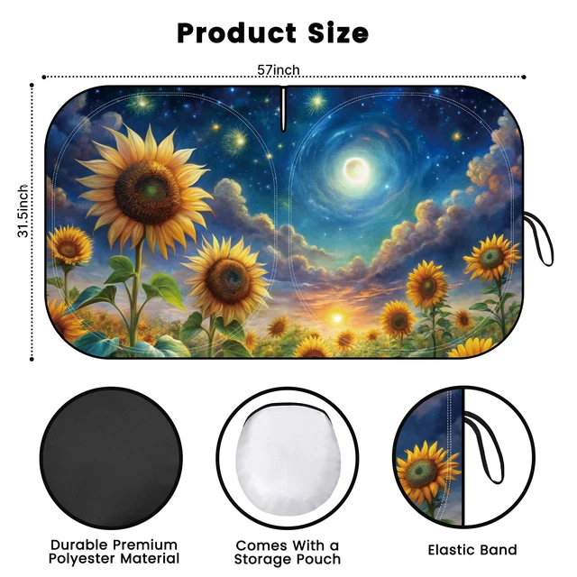 Alt view image 2 of 7 - Windshield Sun Shade, Reflective Car Sunshade Blocks Heat, 57 x 31.5 in | Blocks Heat & UV, Fits Sedans, Mini SUVs, Hatchbacks, Easy Fold & Store, Protects Dashboard & Seats