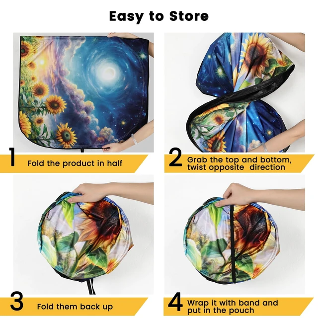 Alt view image 5 of 7 - Windshield Sun Shade, Reflective Car Sunshade Blocks Heat, 57 x 31.5 in | Blocks Heat & UV, Fits Sedans, Mini SUVs, Hatchbacks, Easy Fold & Store, Protects Dashboard & Seats
