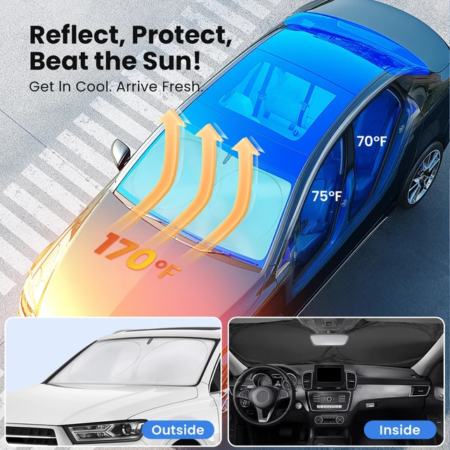 Alt view image 2 of 7 - Car Windshield Sunshade - Advanced Light-Blocking Protection, Foldable Sun Shade with Mirror Cut-Out Keeps Your Vehicle Cool, Fit for Cars, Trucks, and SUVs - Medium (62 x 32 in)