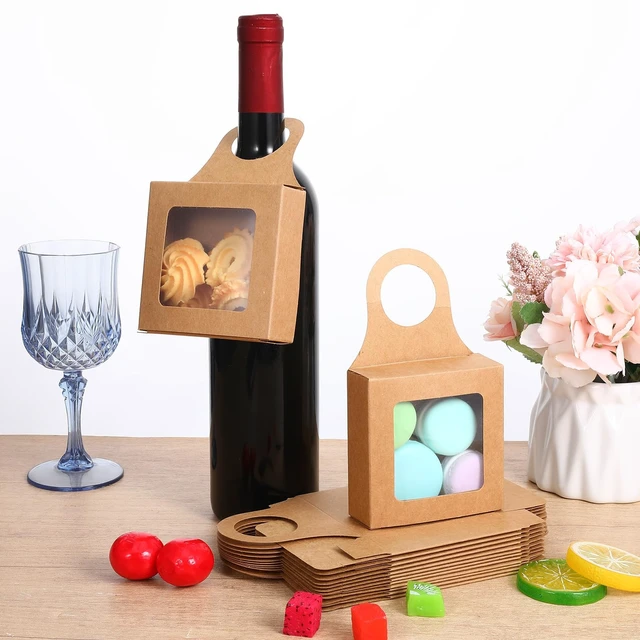 Alt view image 2 of 7 - 15 Pcs Wine Bottle Hanging Gift Box with Window Handles Foldable Packaging Bags Wine Accessory Sets for Empty Bottles Decorations Weddings Holidays(3.5x3.5x1.2 Inches)
