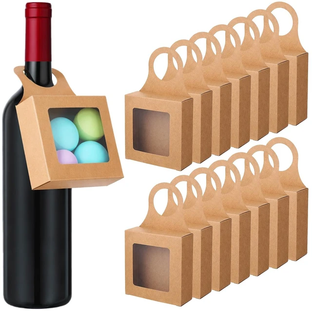 Main image of 15 Pcs Wine Bottle Hanging Gift Box with Window Handles Foldable Packaging Bags Wine Accessory Sets for Empty Bottles Decorations Weddings Holidays(3.5x3.5x1.2 Inches)