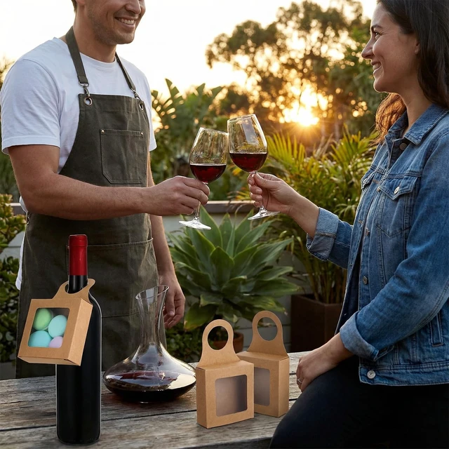 Alt view image 4 of 7 - 15 Pcs Wine Bottle Hanging Gift Box with Window Handles Foldable Packaging Bags Wine Accessory Sets for Empty Bottles Decorations Weddings Holidays(3.5x3.5x1.2 Inches)