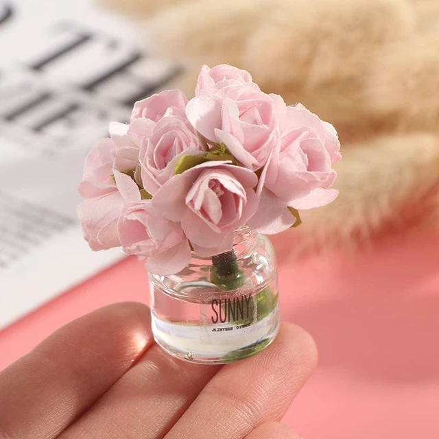 Alt view image 6 of 7 - 2Pcs 1:12 Scale Glass Vase with Flowers Set, Decorative Accessories for Mini Scene, Mini Decoration