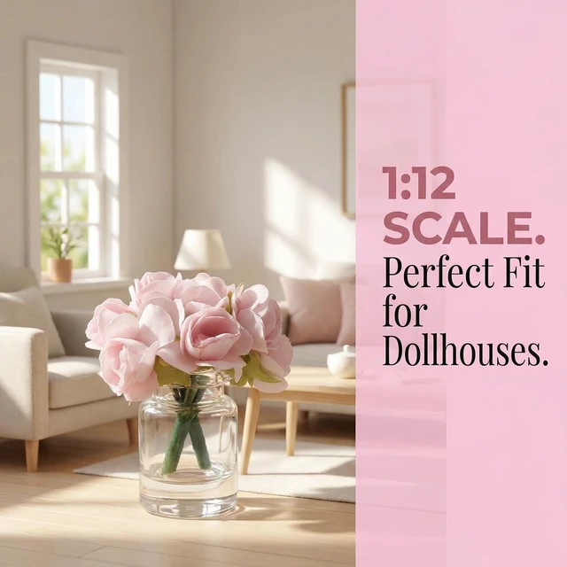 Alt view image 4 of 7 - 2Pcs 1:12 Scale Glass Vase with Flowers Set, Decorative Accessories for Mini Scene, Mini Decoration