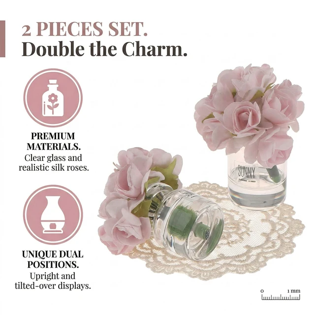 Alt view image 5 of 7 - 2Pcs 1:12 Scale Glass Vase with Flowers Set, Decorative Accessories for Mini Scene, Mini Decoration