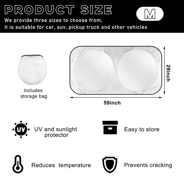 Alt view image 2 of 6 - Car Windshield Sun Shade, Foldable Front Window Shield Blocks 99% Rays, Reflective Sunshade for Auto Interior Sun Protection, Car Accessories Keeps Your Vehicle Cool (29"×59", M)