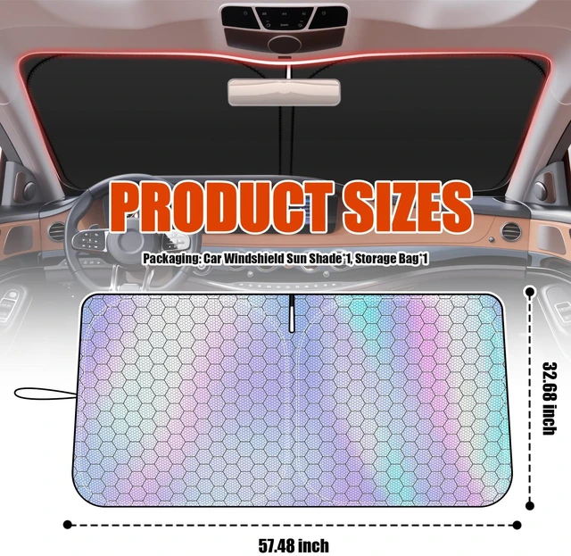 Alt view image 2 of 7 - 57.48"x32.68" New Car Windshield Sun Shade with Storage Bag,Radium Reflective Sunshade for Car Windshield Help Lower Temperature,Foldable Cars Windshields Cover Sun Shade