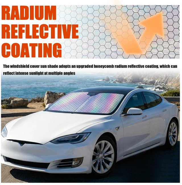 Alt view image 4 of 7 - 57.48"x32.68" New Car Windshield Sun Shade with Storage Bag,Radium Reflective Sunshade for Car Windshield Help Lower Temperature,Foldable Cars Windshields Cover Sun Shade