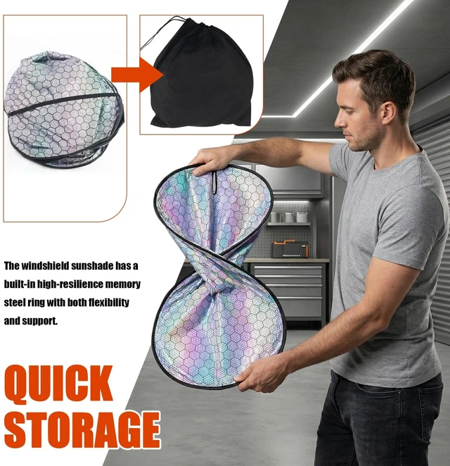 Alt view image 5 of 7 - 57.48"x32.68" New Car Windshield Sun Shade with Storage Bag,Radium Reflective Sunshade for Car Windshield Help Lower Temperature,Foldable Cars Windshields Cover Sun Shade