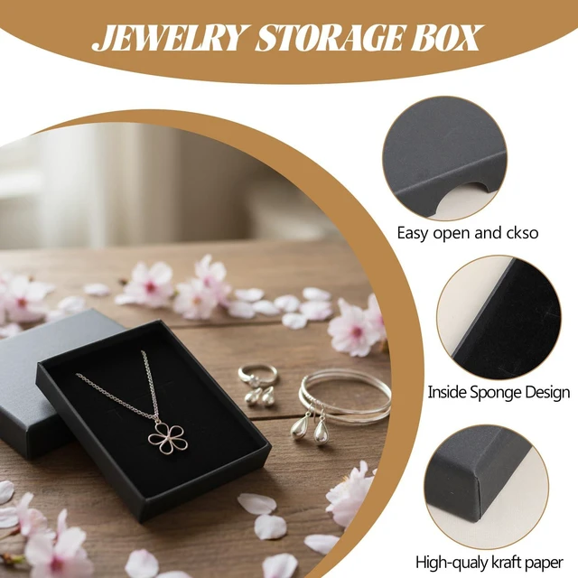 Alt view image 3 of 7 - 3 Pack Square Jewelry Boxes, Black Lids Necklace Box for Jewelry Gift | Bracelet Earring Necklace Gift Box for Small Pendant Storage Case