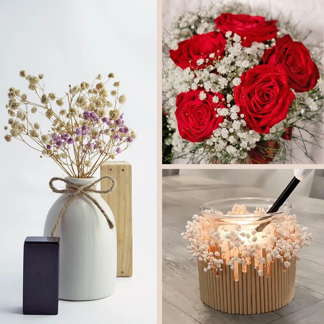 Alt view image 5 of 7 - 2000+ Pure White 6"-7.8" Portable Dried Baby's Breath Bouquet | Mini Gypsophila Flowers, Natural Dried Flowers for Wedding Home Decor DIY Crafts Vase Filler Wreath Card Making