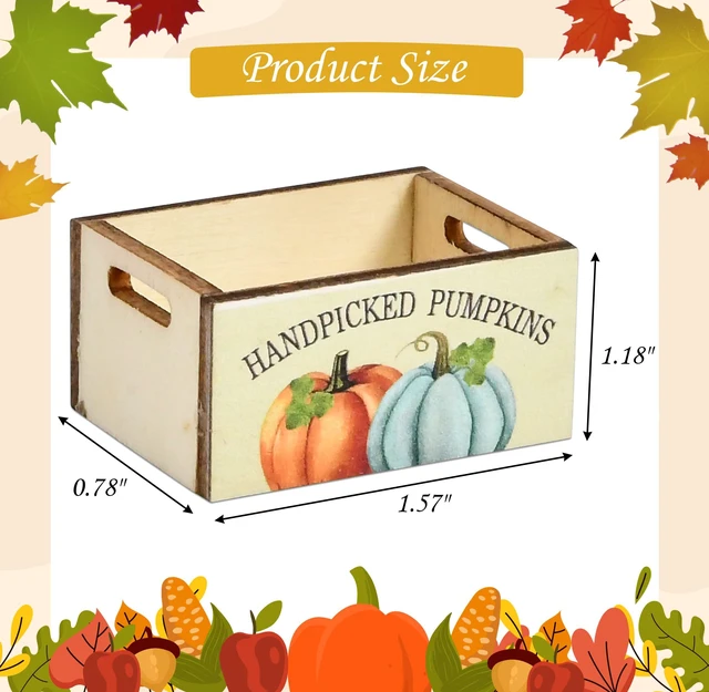 Alt view image 2 of 7 - Thanksgiving Wooden Mini Basket Crates Set of 4 Miniature Harvest Fall | Boxes Pumpkin for Dollhouse Tiered Tray Centerpieces & Home Decor by