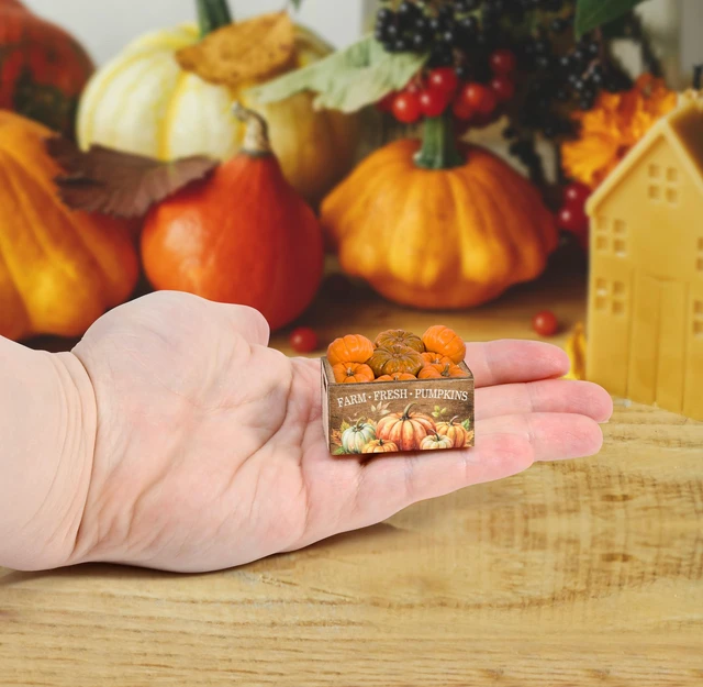 Alt view image 3 of 7 - Thanksgiving Wooden Mini Basket Crates Set of 4 Miniature Harvest Fall | Boxes Pumpkin for Dollhouse Tiered Tray Centerpieces & Home Decor by