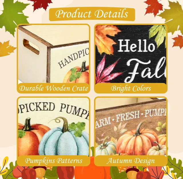 Alt view image 4 of 7 - Thanksgiving Wooden Mini Basket Crates Set of 4 Miniature Harvest Fall | Boxes Pumpkin for Dollhouse Tiered Tray Centerpieces & Home Decor by