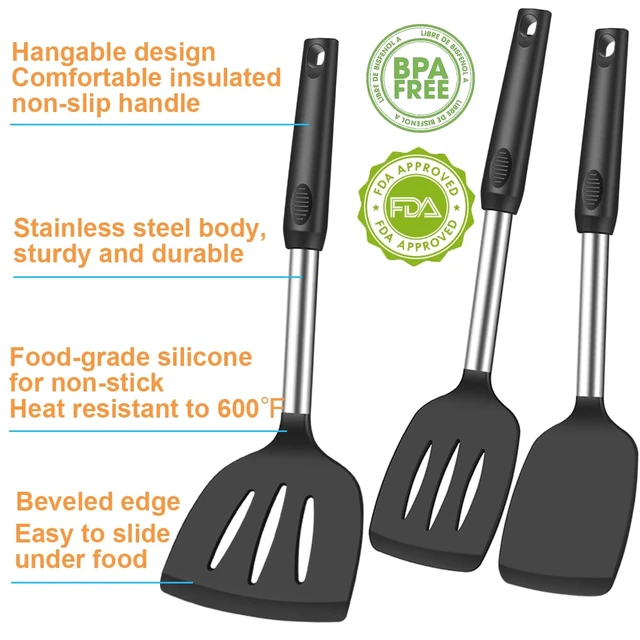 Alt view image 2 of 7 - Spatula Set Silicone Heat Resistant for Nonstick Cookware Rubber Silicone Spatula Turner Fish, Large Nonstick Plastic Egg Wok Spatula for kitchen use Cooking Utensils Set