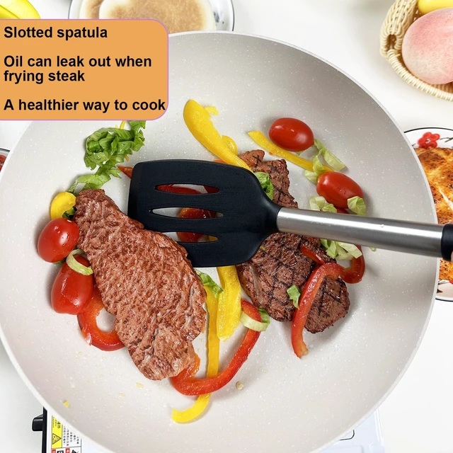 Alt view image 3 of 7 - Spatula Set Silicone Heat Resistant for Nonstick Cookware Rubber Silicone Spatula Turner Fish, Large Nonstick Plastic Egg Wok Spatula for kitchen use Cooking Utensils Set