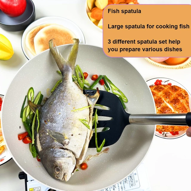 Alt view image 5 of 7 - Spatula Set Silicone Heat Resistant for Nonstick Cookware Rubber Silicone Spatula Turner Fish, Large Nonstick Plastic Egg Wok Spatula for kitchen use Cooking Utensils Set