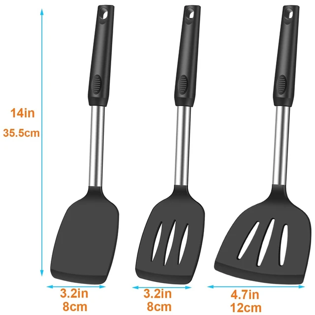 Alt view image 7 of 7 - Spatula Set Silicone Heat Resistant for Nonstick Cookware Rubber Silicone Spatula Turner Fish, Large Nonstick Plastic Egg Wok Spatula for kitchen use Cooking Utensils Set