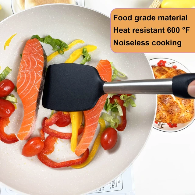 Alt view image 6 of 7 - Spatula Set Silicone Heat Resistant for Nonstick Cookware Rubber Silicone Spatula Turner Fish, Large Nonstick Plastic Egg Wok Spatula for kitchen use Cooking Utensils Set