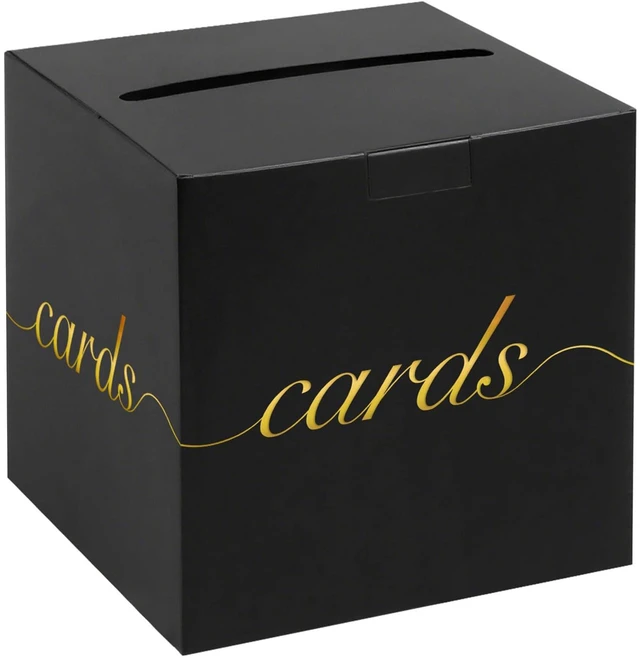 Main image of Black Card Box Gold Foil Wedding Favors Gift Card Boxes Post Box Receiving Money Box Holder for Wedding Reception, Baby Showers, Anniversary, Birthday Party, Retirement, Graduation Envelope Holder
