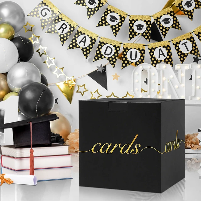Alt view image 3 of 7 - Black Card Box Gold Foil Wedding Favors Gift Card Boxes Post Box Receiving Money Box Holder for Wedding Reception, Baby Showers, Anniversary, Birthday Party, Retirement, Graduation Envelope Holder