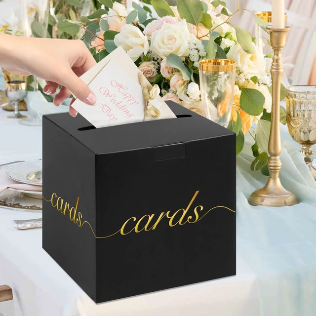 Alt view image 4 of 7 - Black Card Box Gold Foil Wedding Favors Gift Card Boxes Post Box Receiving Money Box Holder for Wedding Reception, Baby Showers, Anniversary, Birthday Party, Retirement, Graduation Envelope Holder
