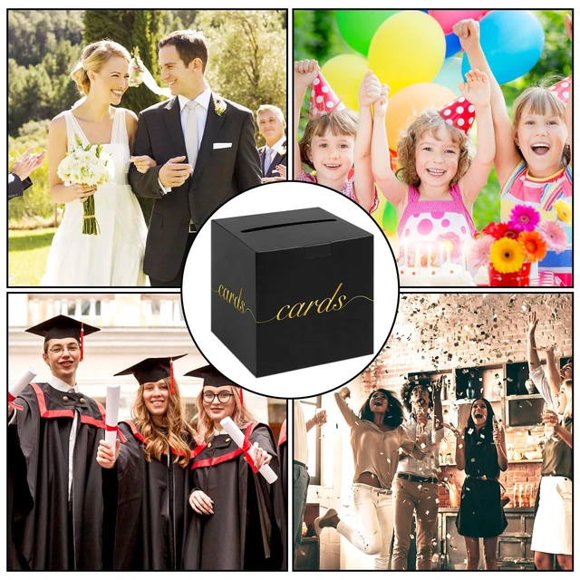 Alt view image 5 of 7 - Black Card Box Gold Foil Wedding Favors Gift Card Boxes Post Box Receiving Money Box Holder for Wedding Reception, Baby Showers, Anniversary, Birthday Party, Retirement, Graduation Envelope Holder