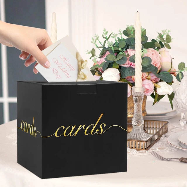 Alt view image 6 of 7 - Black Card Box Gold Foil Wedding Favors Gift Card Boxes Post Box Receiving Money Box Holder for Wedding Reception, Baby Showers, Anniversary, Birthday Party, Retirement, Graduation Envelope Holder