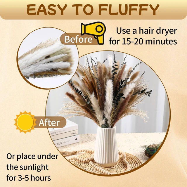 Alt view image 5 of 6 - Dried Pampas Grass Bouquet -92 Pcs 11-13inch 9 Styles Boho Decor | Pampas Grass Decor with Bunny Tails,Eucalyptus & Lavender for Vase Filler, Wedding Centerpiece,Farmhouse and Rustic Decor