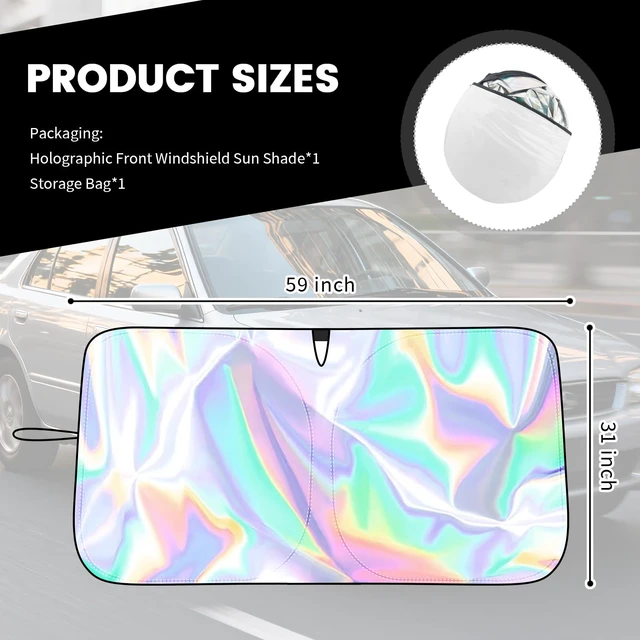 Alt view image 2 of 7 - 59"x31" Iridescent Car Windshield Sun Shade,Foldable Sun Blocker for Car Windshield with Storage Pouch,Universal Windshields Cover Suns Shade for Most Cars & Small SUVs for Summer Parking