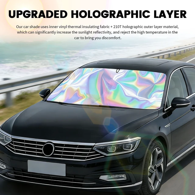 Alt view image 4 of 7 - 59"x31" Iridescent Car Windshield Sun Shade,Foldable Sun Blocker for Car Windshield with Storage Pouch,Universal Windshields Cover Suns Shade for Most Cars & Small SUVs for Summer Parking