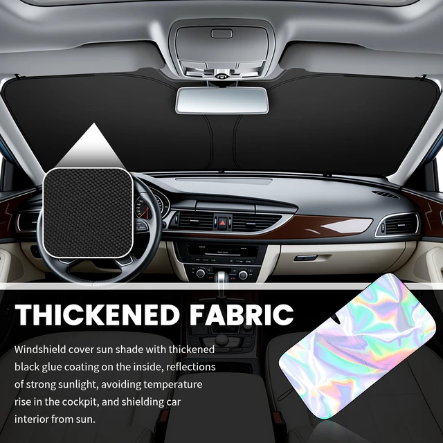 Alt view image 5 of 7 - 59"x31" Iridescent Car Windshield Sun Shade,Foldable Sun Blocker for Car Windshield with Storage Pouch,Universal Windshields Cover Suns Shade for Most Cars & Small SUVs for Summer Parking