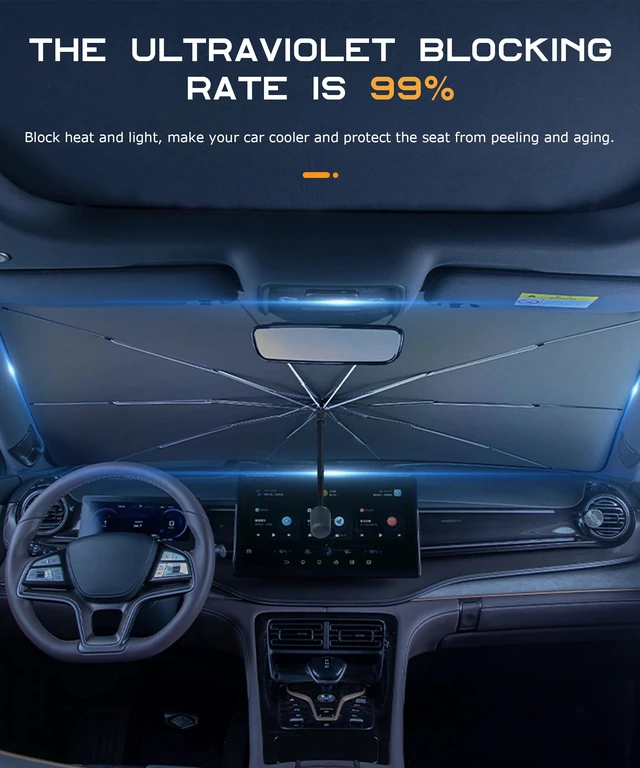 Alt view image 6 of 7 - Car Sun Shade,Car Accessories Windshield Sun Shade,Cars Windshield Sun Shade Umbrella,Foldable Front Window Cover Sunshade Umbrella,Block UV Rays & Sun Heat Insulation,Fit for Most Vehicles