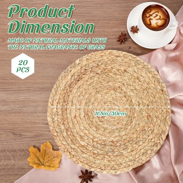 Alt view image 2 of 7 - Foldtier 20 Pcs Round Woven Placemats Bulk Plate Chargers Set 11.8 Inch | Natural Water Hyacinth Placemats, Rustic Braided Straw for Wedding Party, Charger Plates Farmhouse Table Decor, Woven Style