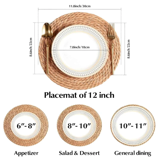 Alt view image 4 of 7 - Foldtier 20 Pcs Round Woven Placemats Bulk Plate Chargers Set 11.8 Inch | Natural Water Hyacinth Placemats, Rustic Braided Straw for Wedding Party, Charger Plates Farmhouse Table Decor, Woven Style