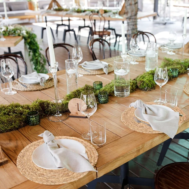 Alt view image 5 of 7 - Foldtier 20 Pcs Round Woven Placemats Bulk Plate Chargers Set 11.8 Inch | Natural Water Hyacinth Placemats, Rustic Braided Straw for Wedding Party, Charger Plates Farmhouse Table Decor, Woven Style