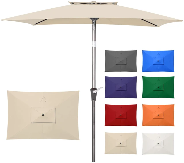 Main image of 6.6 x 10 ft Rectangular Patio Umbrella, Outdoor Market Table Umbrella with Push Button Tilt and Crank, Double-Tier Vent, 6 Ribs