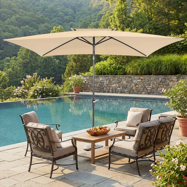Alt view image 6 of 7 - 6.6 x 10 ft Rectangular Patio Umbrella, Outdoor Market Table Umbrella with Push Button Tilt and Crank, Double-Tier Vent, 6 Ribs
